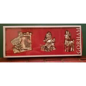 Vintage Gorham North Pole Silver Plated Christmas Ornaments Set of Three